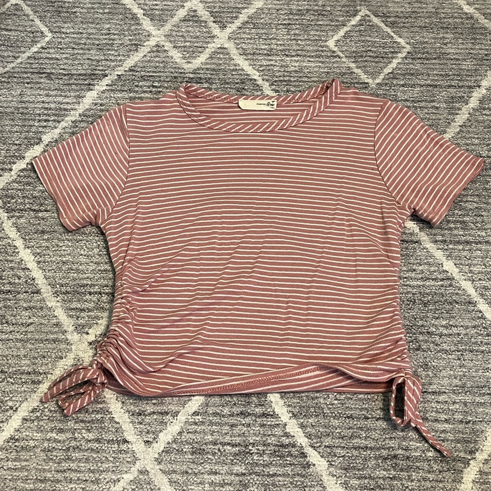 XS Pink Striped Tie Sides Shirt Short sleeve